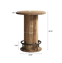 Yiortwo Round Wood Grain Bar Pub Table with Metal Footrest for Home Cafe Commercial Use Only Table