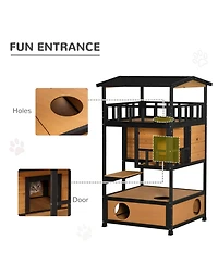 Ruie Wooden Outdoor Cat House Feral Cat Shelter with Asphalt Roof