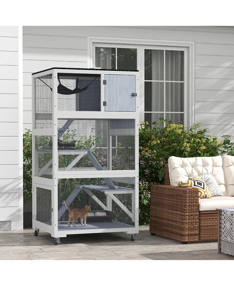 Ruie Outdoor Catio Cat Enclosure on Wheels with Hammock and Platforms