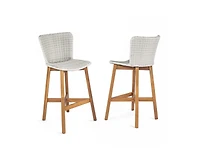 sumyeg Lymington Outdoor Bar Stool Set of 2, Teak Finished Wood with Wicker Seat