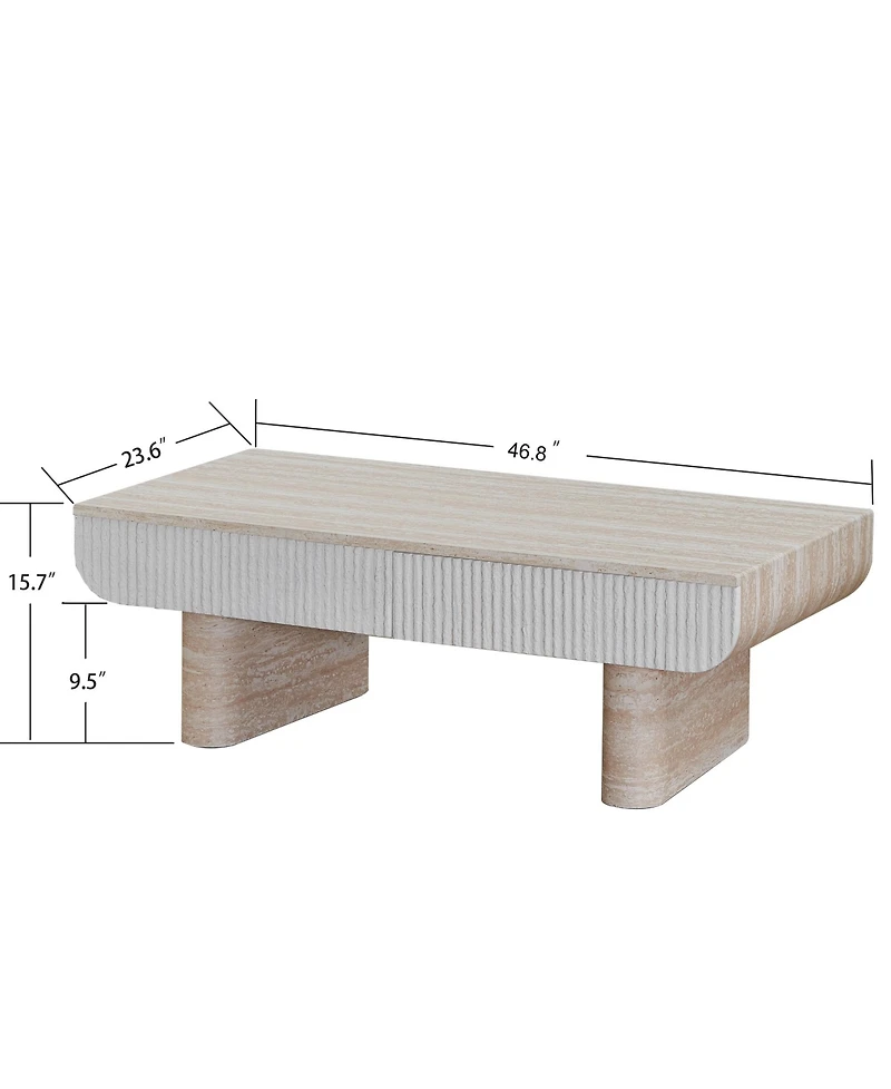 Clihome Mid-Century Coffee Table, Faux Marble Top Rectangular Cocktail Table with Drawer