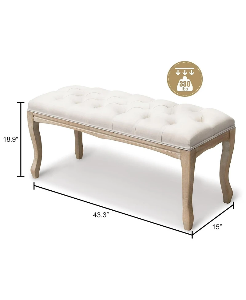 Clihome 43.3 Inch Linen Upholstered Bench Tufted Bench, Accent