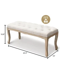 Clihome 43.3 Inch Linen Upholstered Bench Tufted Bench, Accent