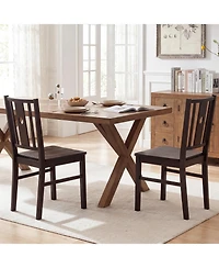 Gymax Dining Chairs Set of 4Solid Rubber Wood Kitchen Chair with Slatted Curved Backrest