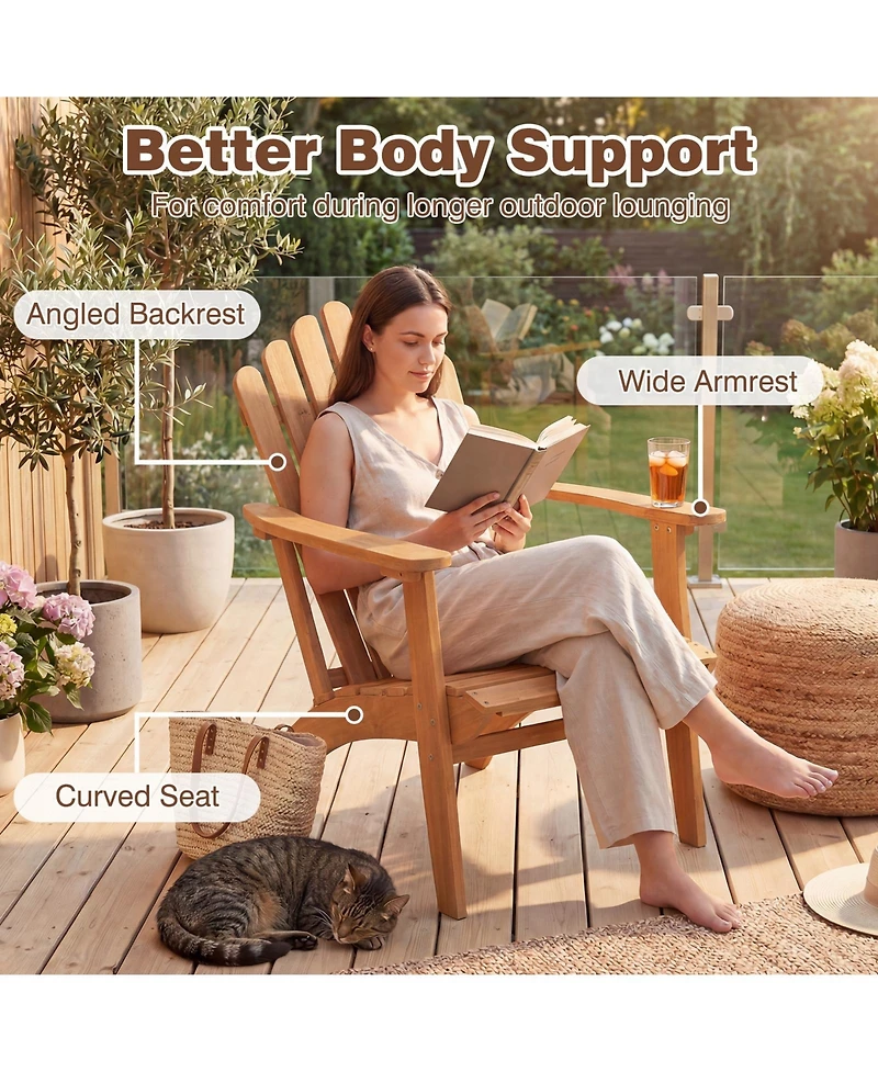 Gymax Adirondack Chair with Slatted Backrest and Seat Built-in Armrests for Backyard