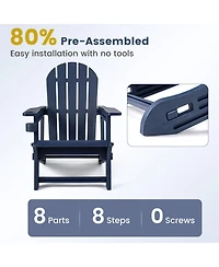 Gymax Adirondack Chair Hdpe All-Weather Fire Pit Chair with Cup Holder and Wooden Texture