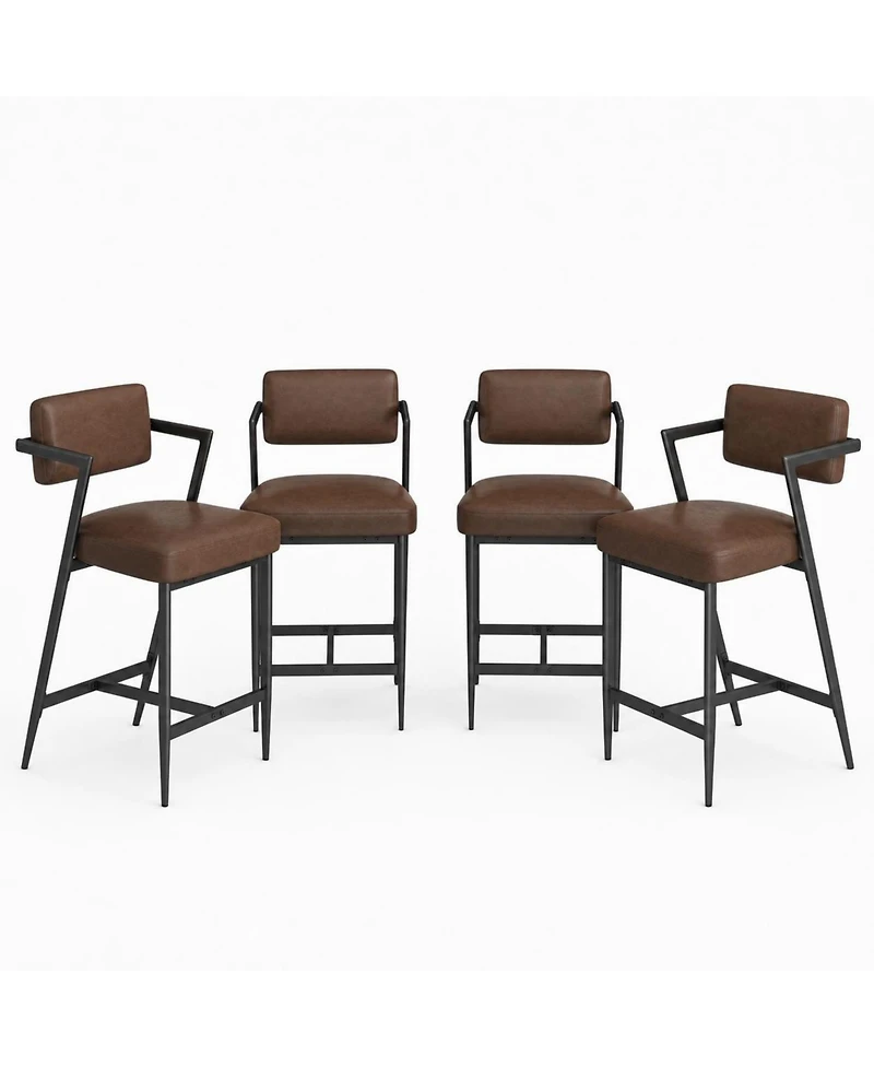 homfan Set of 4 27" Counter Height Bar Stools with Armrests, Faux Leather Upholstery and Footrest, for Kitchen Island