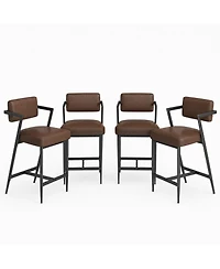 homfan Set of 4 27" Counter Height Bar Stools with Armrests, Faux Leather Upholstery and Footrest, for Kitchen Island