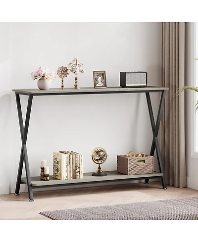 homfan 41" Narrow 2-Tier Console Table with Storage Shelf, Behind Couch Entryway Table