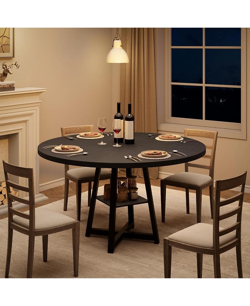 homfan 47-Inch Round Dining Table for 4-6 with Storage Shelf, Mdf Top and Metal Legs