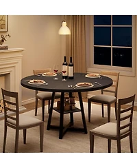 homfan 47-Inch Round Dining Table for 4-6 with Storage Shelf, Mdf Top and Metal Legs