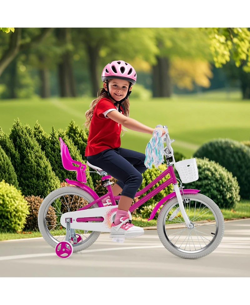 Slickblue 18-Inch Kids Bicycle with Training Wheels and Front Basket, Ages 4-8