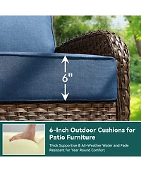 Pocassy 8 Piece Outdoor Furniture Set with 6-inch Cushions, Wicker Conversation Swivel Rocker Chairs and Ottomans, High Back