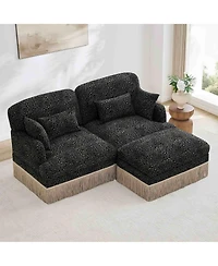 Maison Boucle Deep Seat Loveseat Sofa with Movable Ottoman, Leopard Print Chenille, Tassel Skirt Trim, Easy Assembly