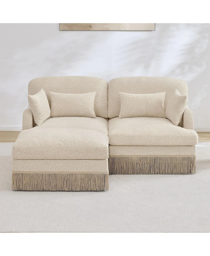 Maison Boucle Deep Seat Loveseat Sofa with Movable Ottoman, Leopard Print Chenille, Tassel Skirt Trim, Easy Assembly