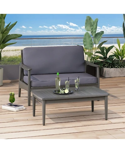 Mondawe Patio Loveseat Coffee Table Set Wood Outdoor Conversation Set