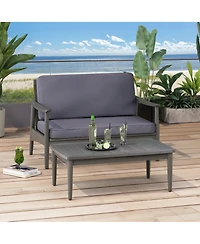 Mondawe Patio Loveseat Coffee Table Set Wood Outdoor Conversation Set