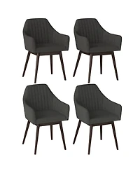 Gymax Set of 4 Dining Chairs Upholstered Kitchen Table With Solid Wood Legs
