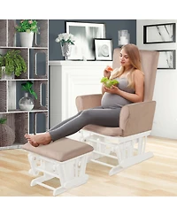 Gymax Glider and Ottoman Cushion Set Wooden Baby Nursery Rocking Chair