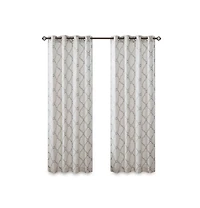 Fretwork Print Grommet Top Window Curtain Panel