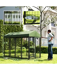 Ruie 8x4x6 ft Outdoor Dog Kennel with Rotating Bowl Holders and Waterproof Cover