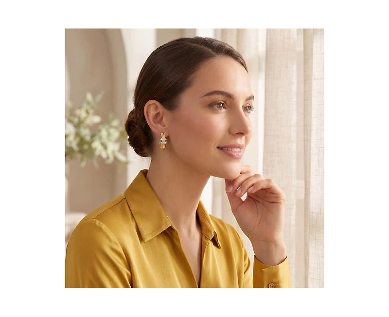 Rachel Glauber Brilliant 14K Gold Plated Cz Mesh Bands Half Hoop Earrings