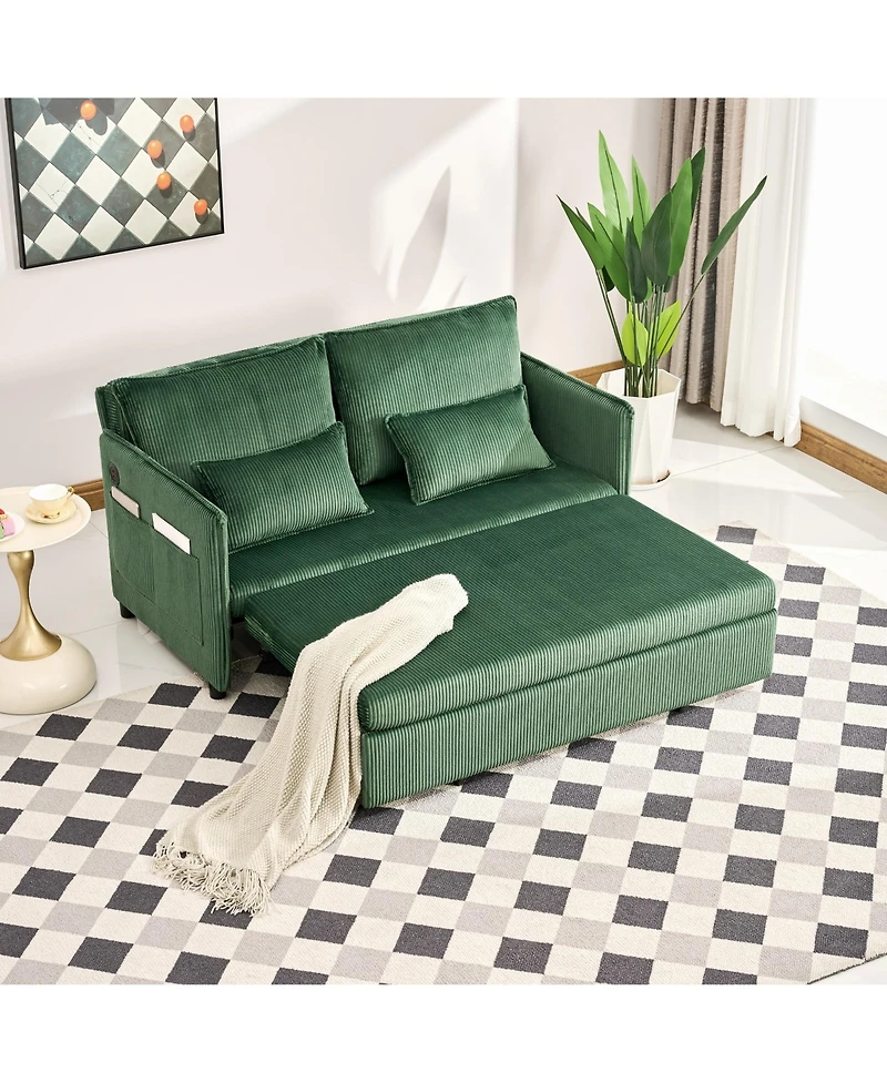 Clihome 55 Inch 3-in-1 Convertible Sleeper Sofa, Pull-Out Couch Bed with Usb Port and Side Pocket