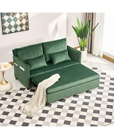 Clihome 55 Inch 3-in-1 Convertible Sleeper Sofa, Pull-Out Couch Bed with Usb Port and Side Pocket