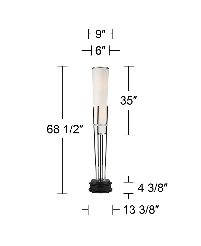 Possini Euro Design Flute Modern Torchiere Floor Lamp with Riser Brushed Nickel White Linen Shade for Living Room Bedroom