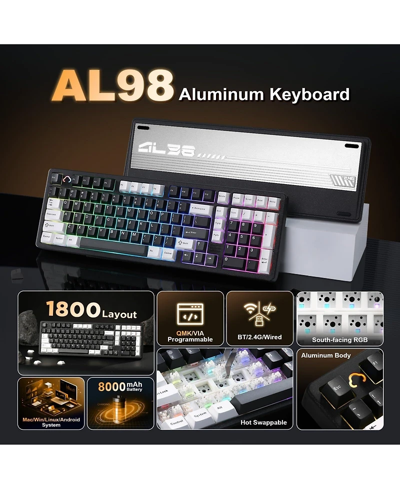 Lisen AL98 Wireless Mechanical Hot-Swappable Keyboard for Pc/Mac