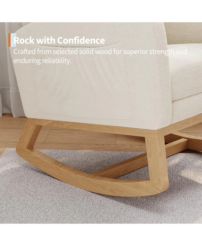 homfan Modern Rocking Chair for Living Room, Comfortable Recliner Rocker with Side Pocket, Soft Linen Upholstered Glider Chair for Bedroom, Nursery