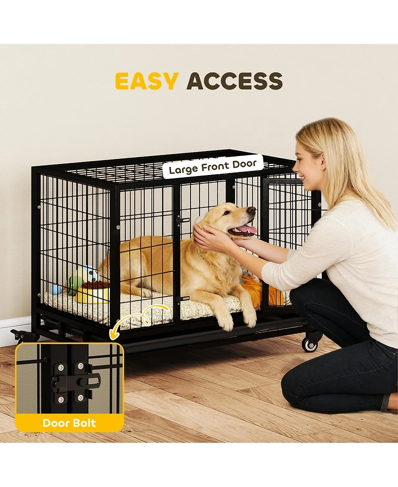 Ruie 36 Inch Heavy Duty Dog Crate with Double Doors Removable Tray and Rolling Casters