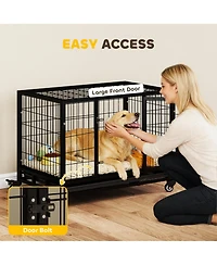 Ruie 36 Inch Heavy Duty Dog Crate with Double Doors Removable Tray and Rolling Casters