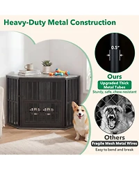 Ruie 35.5 Inch Wooden Dog Kennel End Table with 3 Position Bowl Rack