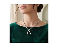 Genevive Brilliant White Gold Plated Sterling Silver Cz Twist Necklace