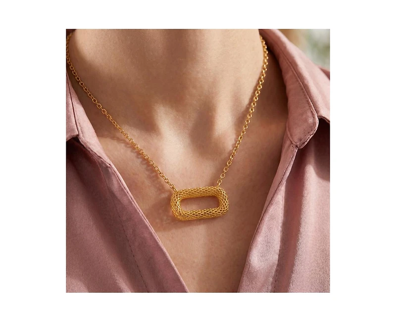 Rachel Glauber Unique 14K Gold Plated Woven Mesh Rectangular Necklace