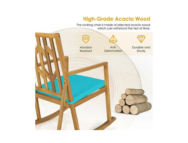 Lucky One Patio Acacia Wood Rocking Chair with Cushion Armrests Outdoor Sofa