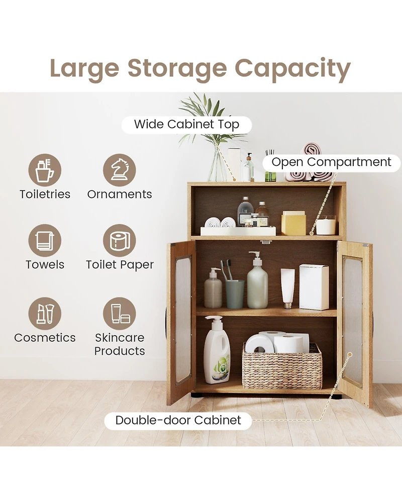 Gymax Bathroom Cabinet Freestanding with 2 Doors and 3-Level Adjustable Shelf