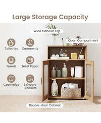 Gymax Bathroom Cabinet Freestanding with 2 Doors and 3-Level Adjustable Shelf