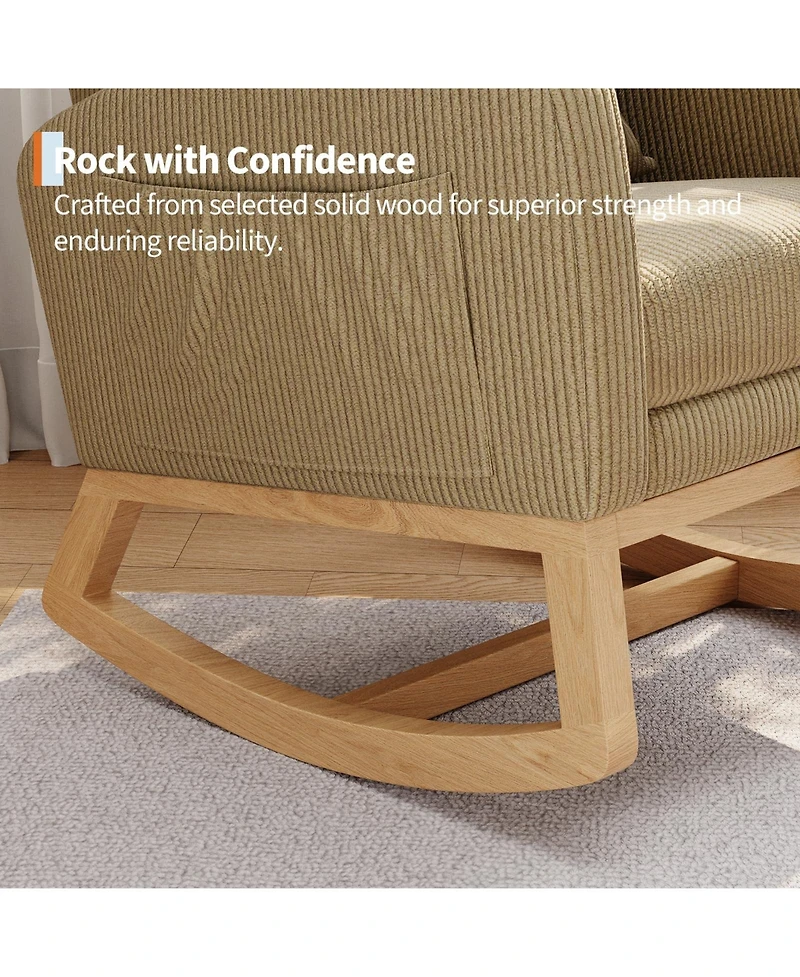 homfan Rocking Chair with Footrest, Linen Glider Chair with Side Pockets, Nursery Chair with Pillow, Rocking Accent Armchair