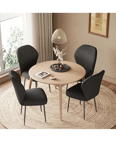 homfan Linen Dining Chairs Set of 4, Modern Fabric Upholstered Kitchen Side Chairs with Metal Pegs, For Living Room, Kitchen, Dining Room