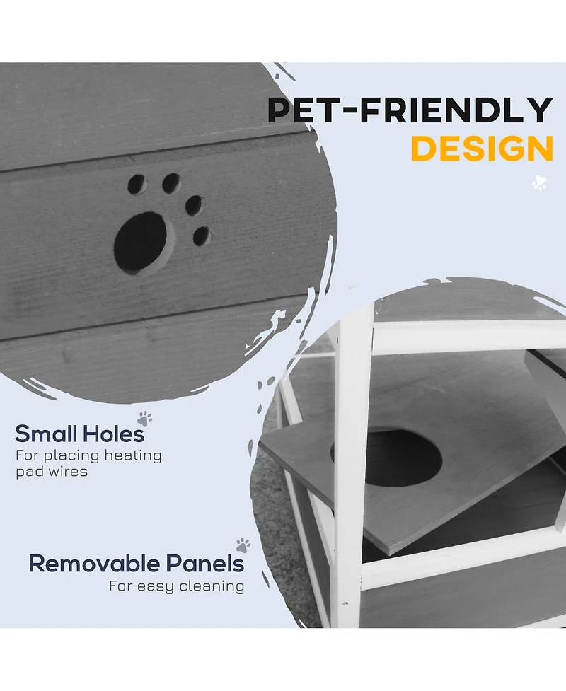 Ruie Wooden Outdoor Cat House with Asphalt Roof Escape Doors and Jump Platform