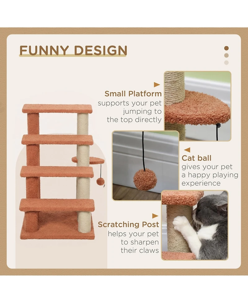 Ruie 4 Level Cat Steps with Scratching Posts for High Beds and Sofas