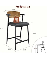 homfan Set of 2 Bar Stools with Arms, Wood Back and Footrest, 26" Counter Height