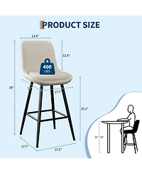 homfan Set of 8 25" Upholstered Bar Stools, Counter Height Chenille Fabric Stool with Footrest, Backrest and Metal Legs, Modern Chairs for Kitchen