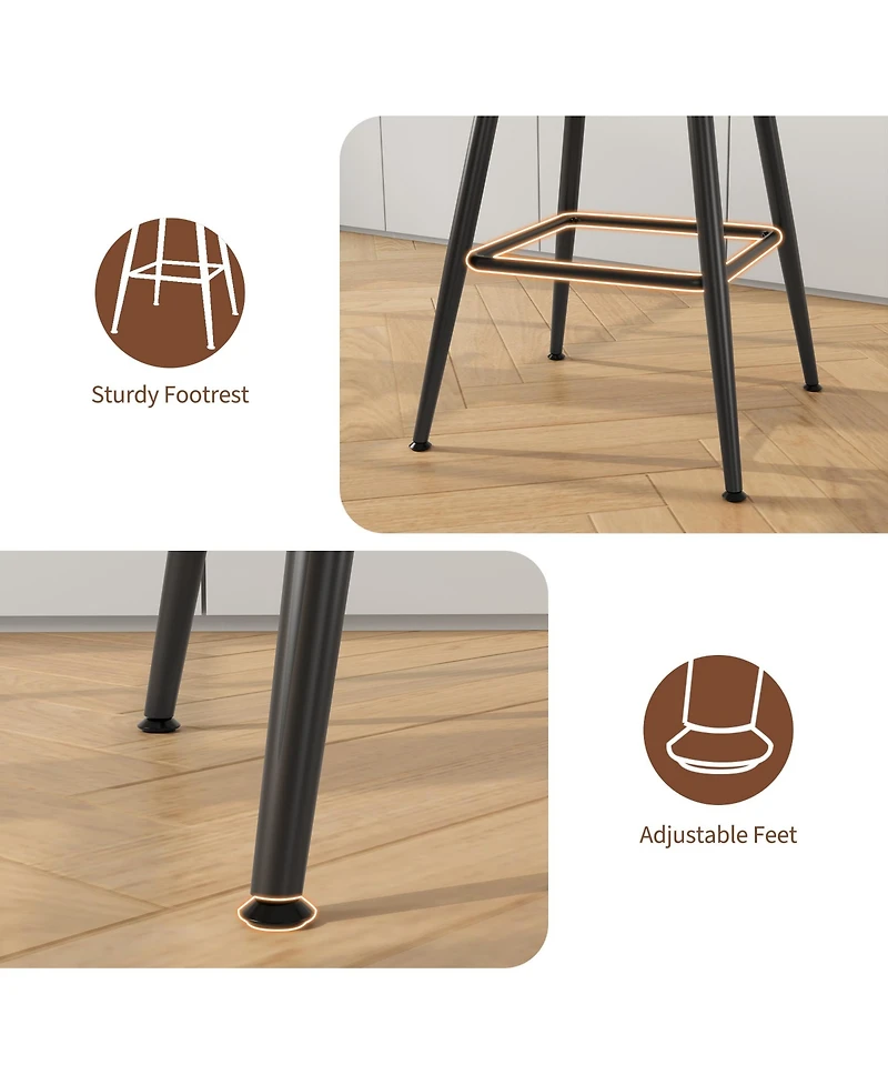 homfan Set of 2 25" Upholstered Bar Stools, Counter Height Chenille Fabric Barstool with Footrest, Backrest and Metal Legs, Modern Bar Chairs