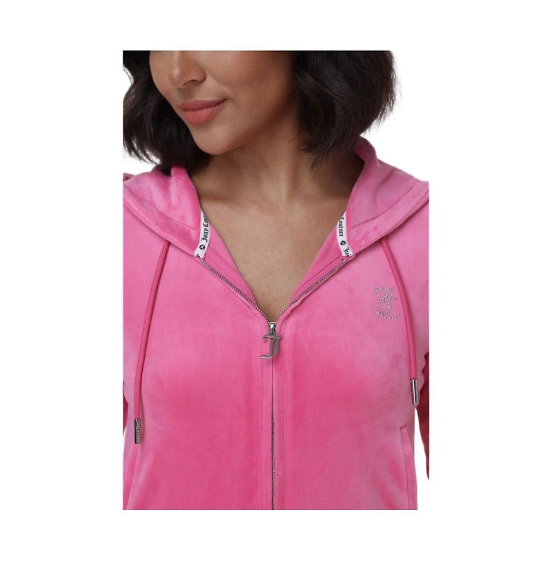 Juicy Couture Women's Luxe Velour Hoodie With Double Bling