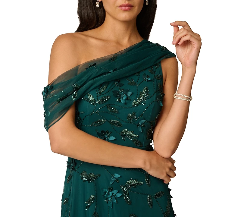 Adrianna Papell Women's One-Shoulder Beaded Ball Gown