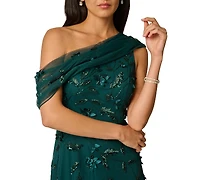 Adrianna Papell Women's One-Shoulder Beaded Ball Gown