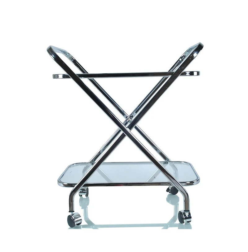 HomeRoots 26" Metal and Glass Rolling Bar Cart